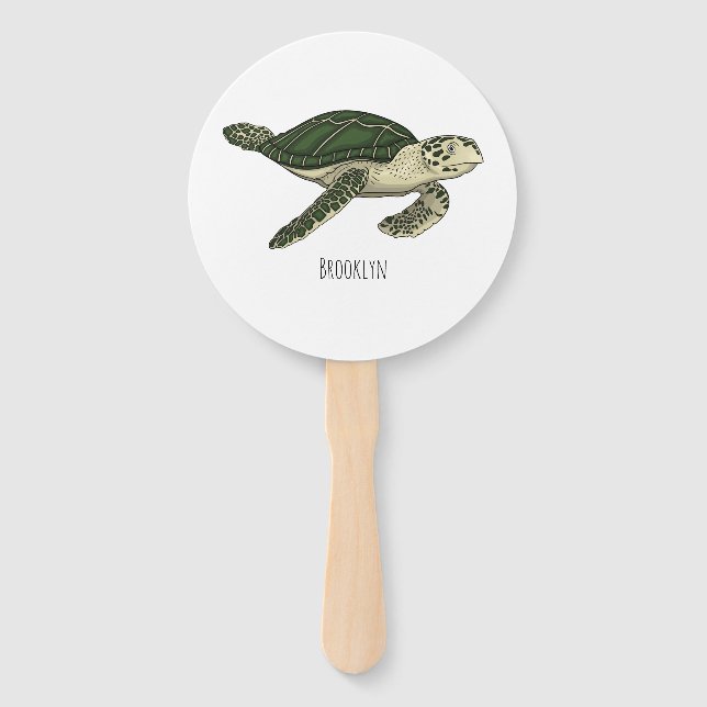 Sea turtle cartoon illustration  hand fan (Front)