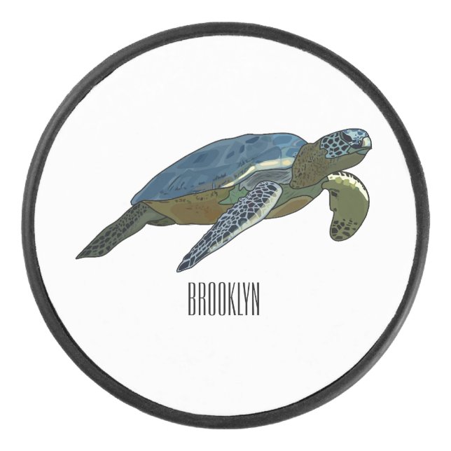 Sea turtle cartoon illustration hockey puck (Front)