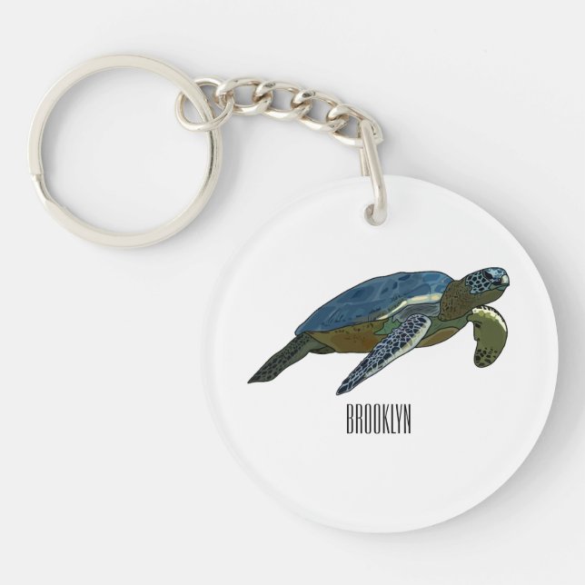 Sea turtle cartoon illustration key ring (Front)