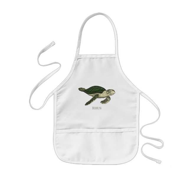 Sea turtle cartoon illustration kids apron (Front)