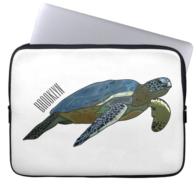 Sea turtle cartoon illustration laptop sleeve (Front)