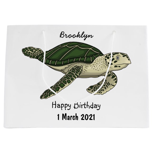 Sea turtle cartoon illustration  large gift bag (Front)