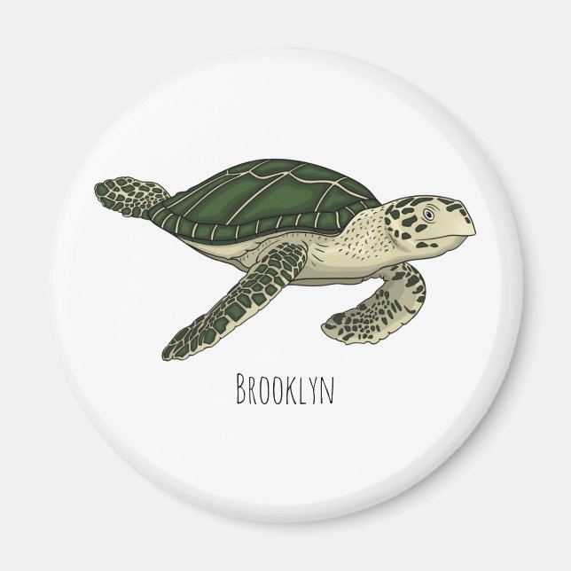 Sea turtle cartoon illustration magnet (Front)