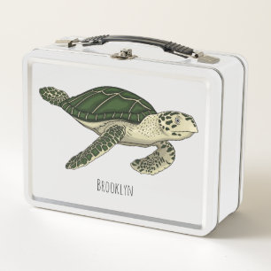 Sea turtle cartoon illustration metal lunch box