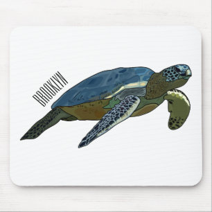 Sea turtle cartoon illustration mouse pad