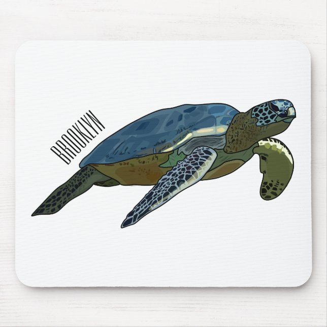 Sea turtle cartoon illustration mouse pad (Front)