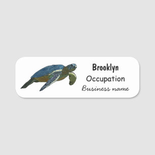 Sea turtle cartoon illustration name tag
