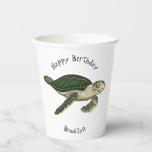 Sea turtle cartoon illustration paper cups