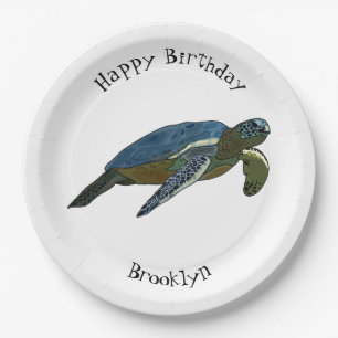 Sea turtle cartoon illustration paper plate
