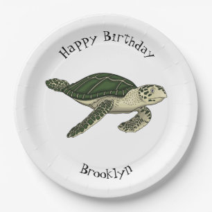 Sea turtle cartoon illustration paper plate