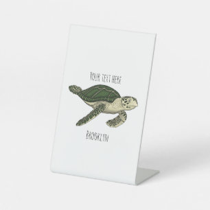 Sea turtle cartoon illustration pedestal sign