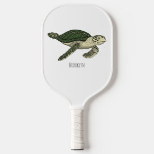 Sea turtle cartoon illustration pickleball paddle