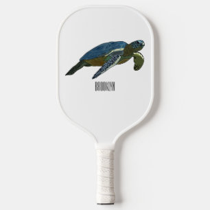 Sea turtle cartoon illustration pickleball paddle