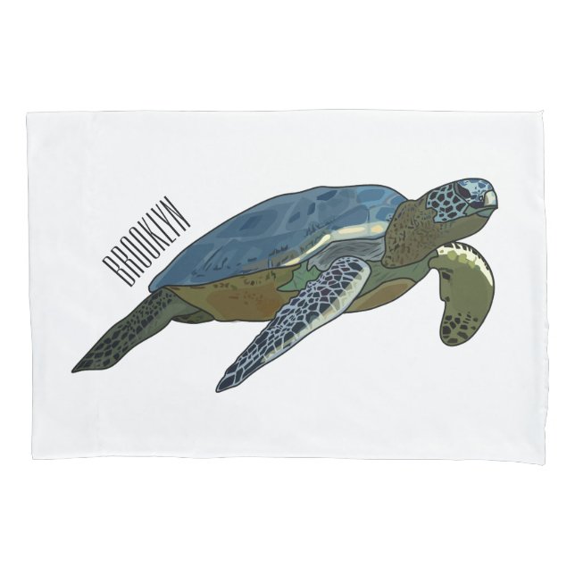 Sea turtle cartoon illustration pillowcase (Front)