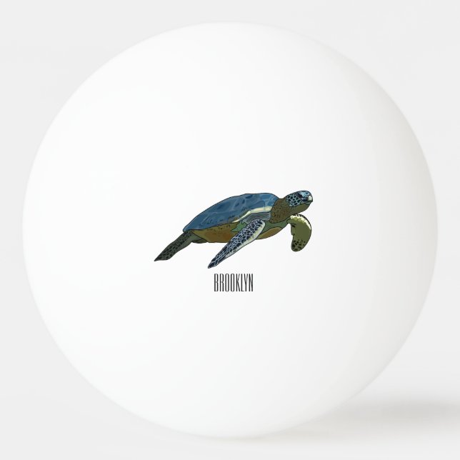 Sea turtle cartoon illustration ping pong ball (Front)