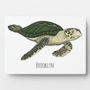 Sea turtle cartoon illustration plaque