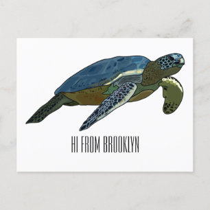 Sea turtle cartoon illustration postcard