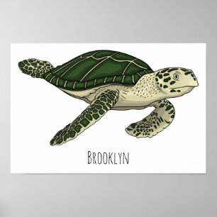 Sea turtle cartoon illustration poster