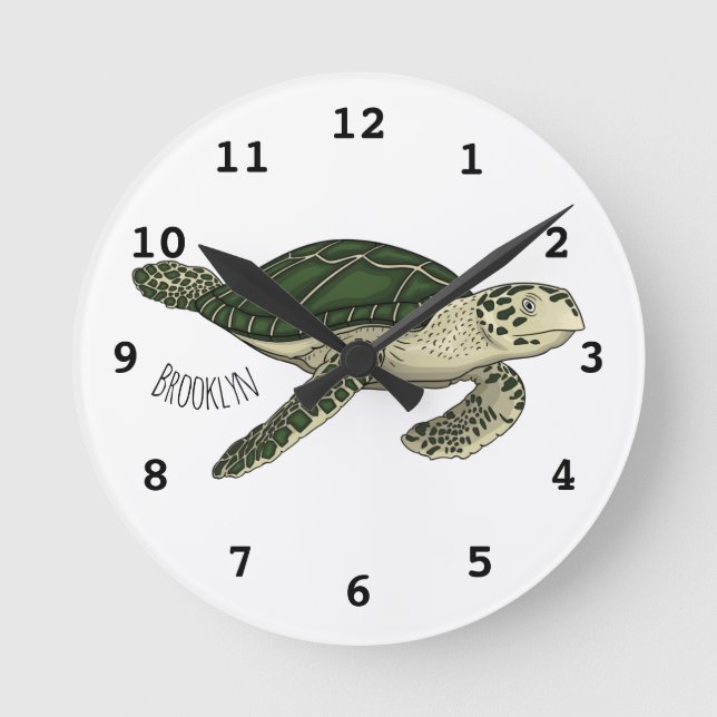 Sea turtle cartoon illustration round clock (Front)
