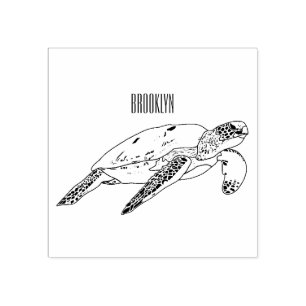 Sea turtle cartoon illustration rubber stamp