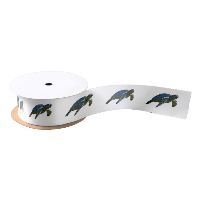 Sea turtle cartoon illustration satin ribbon (Spool)