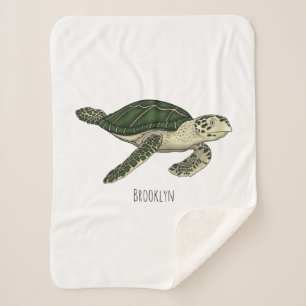 Sea turtle cartoon illustration sherpa blanket