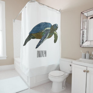 Sea turtle cartoon illustration shower curtain