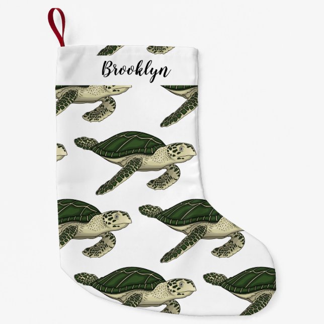 Sea turtle cartoon illustration small christmas stocking (Front)