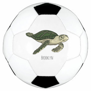 Sea turtle cartoon illustration soccer ball