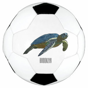 Sea turtle cartoon illustration soccer ball