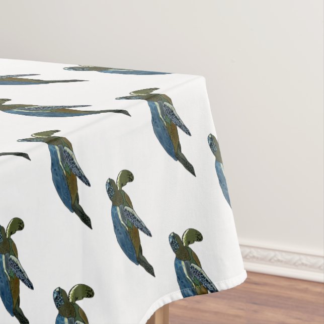 Sea turtle cartoon illustration tablecloth (In Situ)