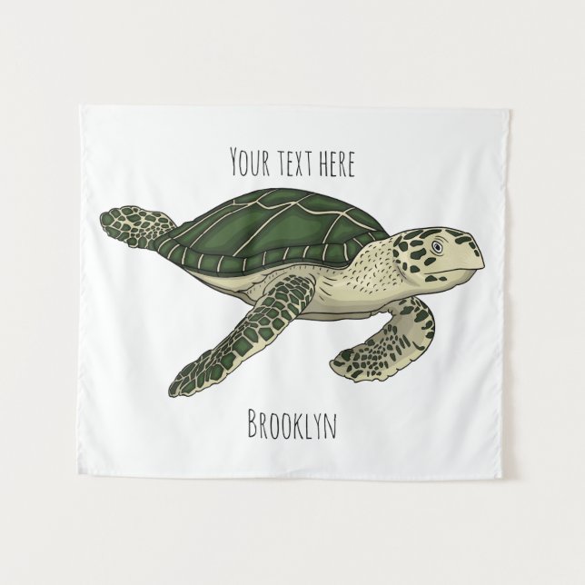 Sea turtle cartoon illustration  tapestry (Front (Horizontal))