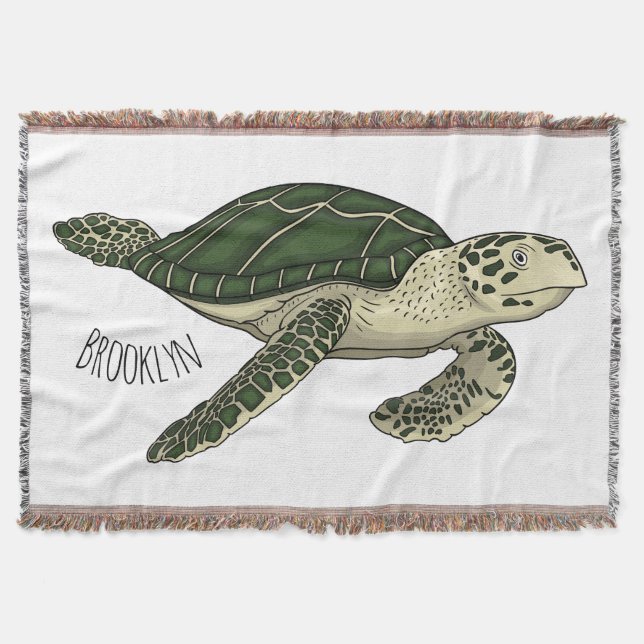 Sea turtle cartoon illustration throw blanket (Front)