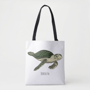 Sea turtle cartoon illustration  tote bag