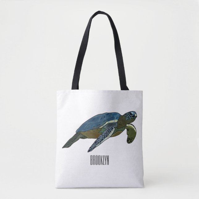 Sea turtle cartoon illustration tote bag (Front)