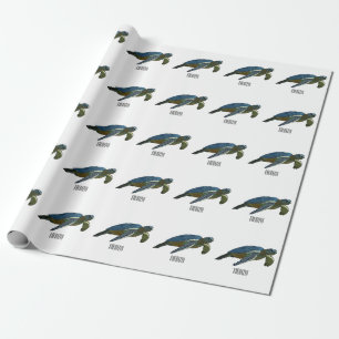 Sea turtle cartoon illustration wrapping paper