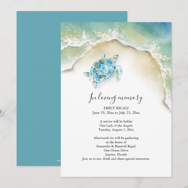 Sea Turtle Celebration of Life Invitations (Front/Back)