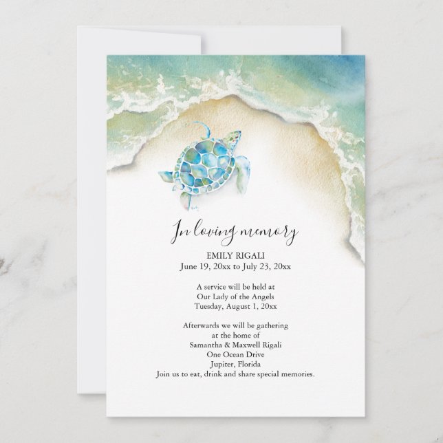 Sea Turtle Celebration of Life Invitations (Front)