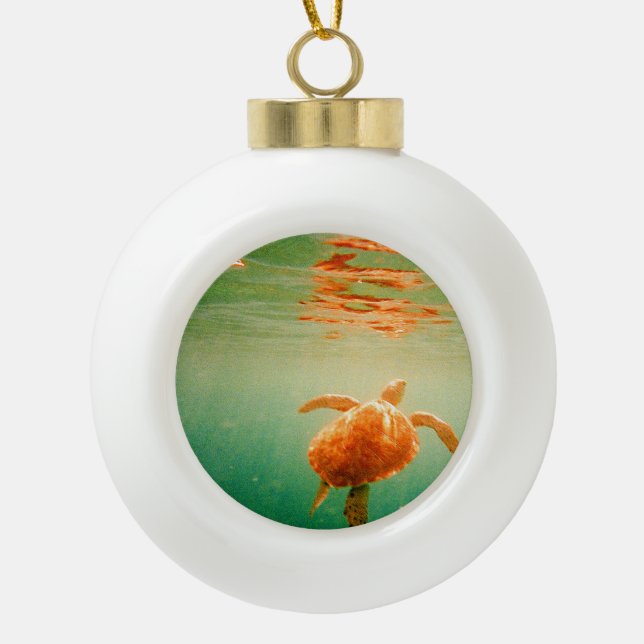 Sea Turtle Ceramic Ball Christmas Ornament (Front)