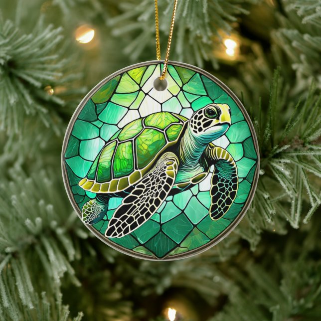 Sea Turtle Ceramic Decorative Stained glass look Ornament (Tree)