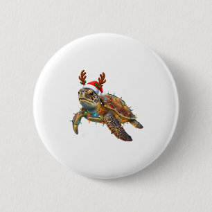 Sea Turtle Christmas Lights Funny Santa Hat Men Wo 6 Cm Round Badge