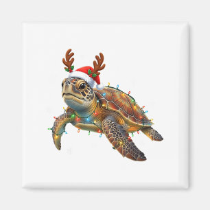 Sea Turtle Christmas Lights Funny Santa Hat Men Wo Magnet