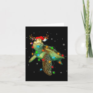 Sea Turtle Christmas Lights Funny Santa Hat Merry  Card