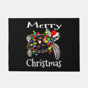 Sea Turtle Christmas Lights Funny Santa Hat Merry Doormat