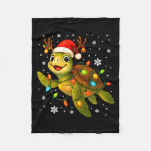Sea Turtle Christmas Lights Funny Santa Hat Merry Fleece Blanket