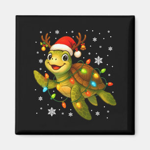 Sea Turtle Christmas Lights Funny Santa Hat Merry Magnet
