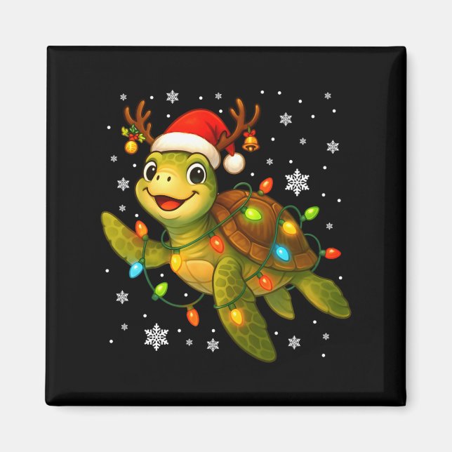 Sea Turtle Christmas Lights Funny Santa Hat Merry  Magnet (Front)