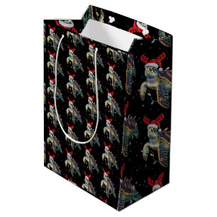 Sea Turtle Christmas Lights Funny Santa Hat Merry  Medium Gift Bag