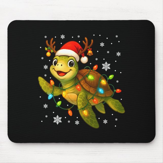 Sea Turtle Christmas Lights Funny Santa Hat Merry  Mouse Pad (Front)