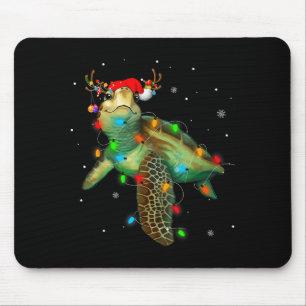 Sea Turtle Christmas Lights Funny Santa Hat Merry  Mouse Pad